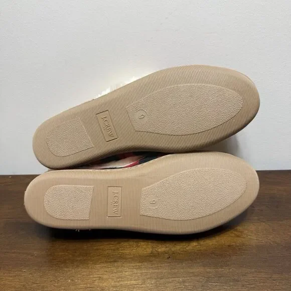J Crew NWOT Red & Black Buffalo Plaid Faux-Shearling Moccasin Slippers Size 9 - Picture 7 of 9